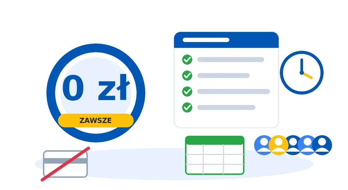 Darmowa ewidencja czasu pracy: plan 0 zł, lista funkcji, zespół 5 osób i eksport do Excela — ilustracja artykułu